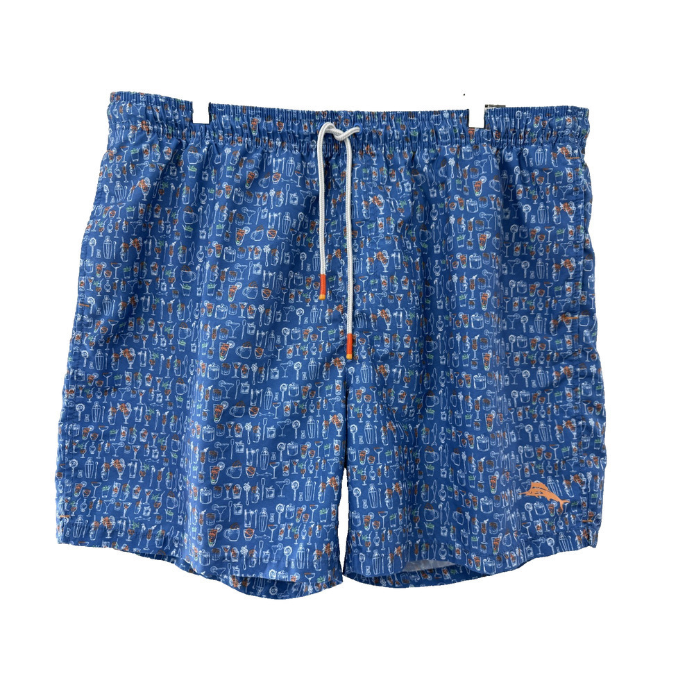 Tommy Bahama Men's Multi Blue White & Orange Beverage Print Swim Trunks Sz XXL